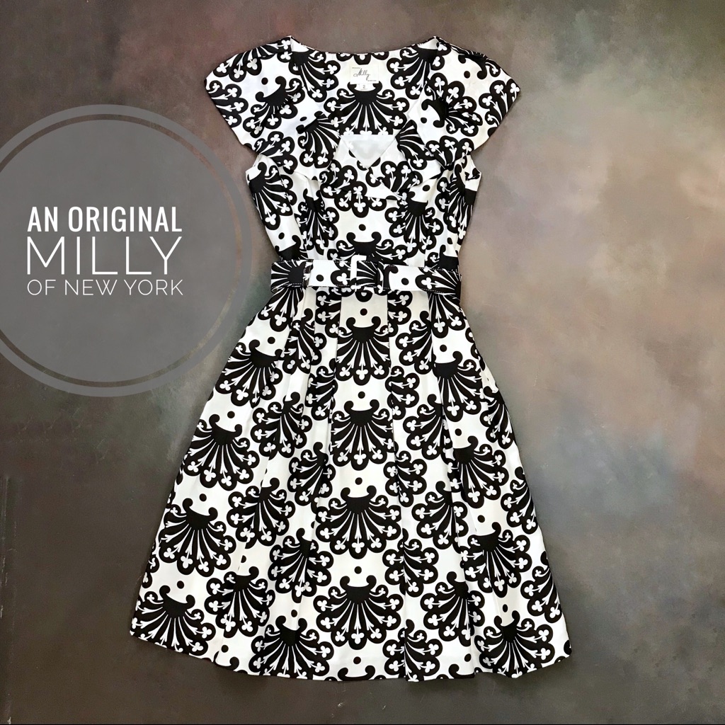 Milly Silk Floral Dress Pleated Ruffle Collar Belt